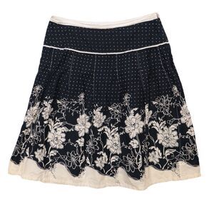 Dimri Midi Skirt Womens 12 Black w/ White Polka Dot Flowy Floral Boho Artsy